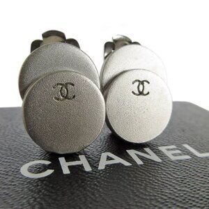 Auth CHANEL COCO markEarrings Matte Silver metal